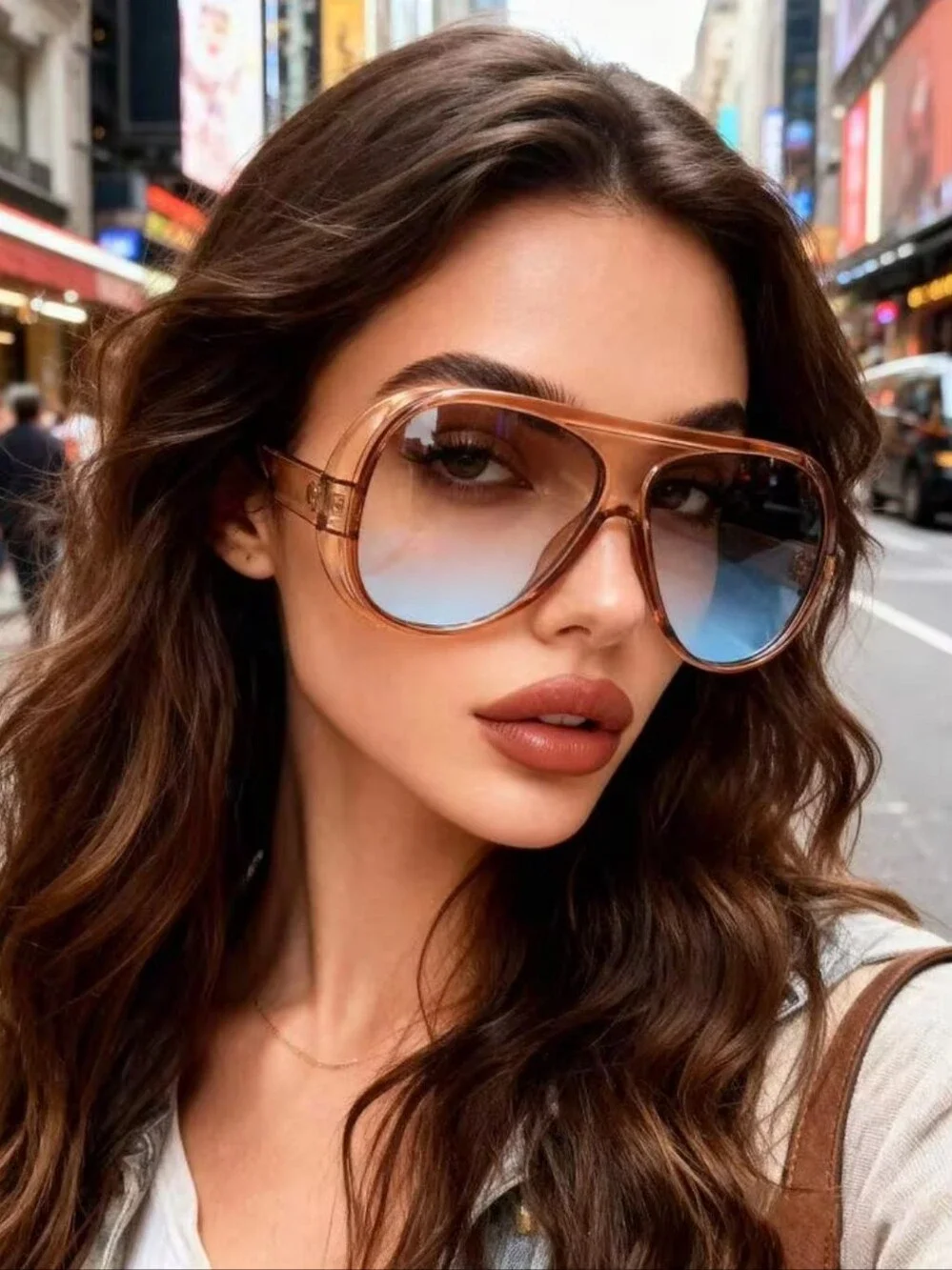Aviator Gradient Lens Women's Sunglasses - Brown Frame, Blue Fade Lenses